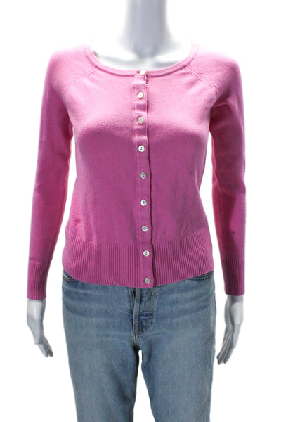 Lilly Pulitzer Womens Button Front Scoop Neck Cardigan Sweater Pink Cotton XS