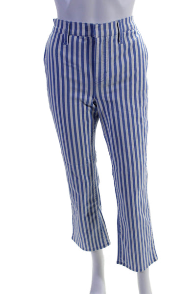 J Crew Womens Striped High Rise Straight Leg Pants White Blue Cotton Size 26