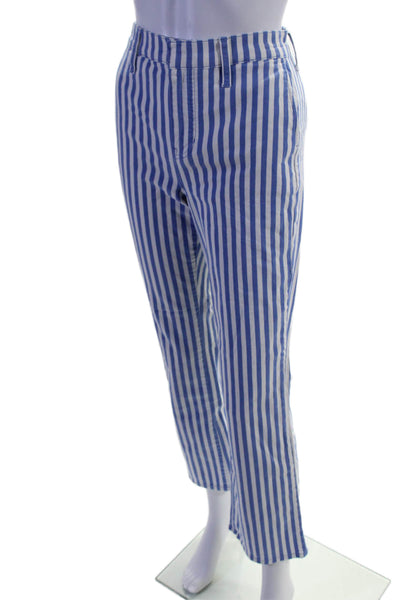 J Crew Womens Striped High Rise Straight Leg Pants White Blue Cotton Size 26