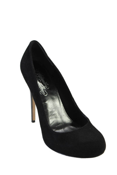 Alejandro Ingelmo Women's Round Toe Stiletto Suede Party Shoes Black Size 38.5