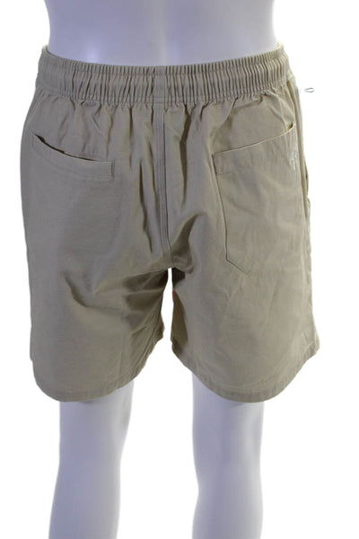 Oas Men's Elastic Drawstring Waist Flat Front Bermuda Shorts Beige Size L