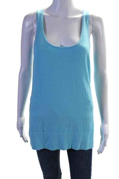 Minnie Rose Womens Cotton Sleeveless Scoop Neck Thick Hem Tank Top Blue Size L