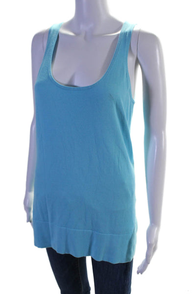 Minnie Rose Womens Cotton Sleeveless Scoop Neck Thick Hem Tank Top Blue Size L