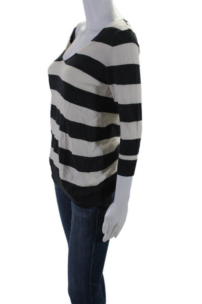 Joie Womens Long Sleeve V Neck Striped Knit Top Gray White Size XS