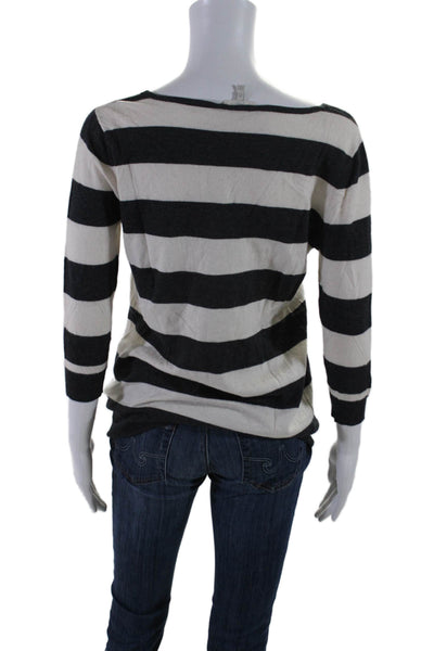 Joie Womens Long Sleeve V Neck Striped Knit Top Gray White Size XS