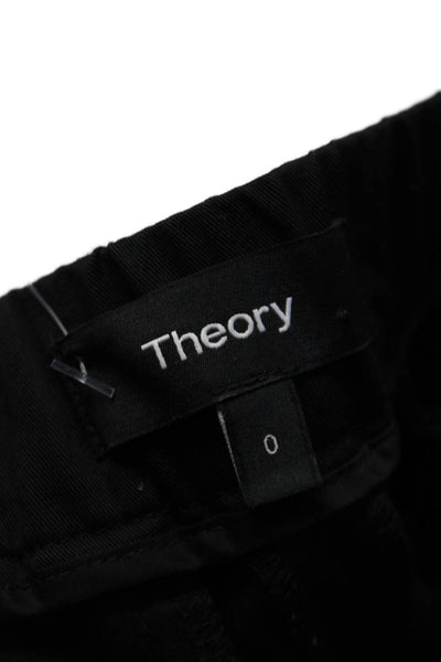 Theory Womens Cotton Zip Button Pleated Tapered Dress Pants Black Size 0