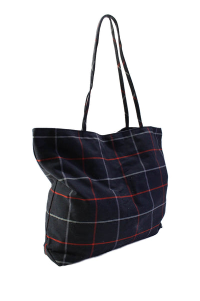 Burberry London Blue Label Womens Double Handle Check Canvas Tote Handbag Navy