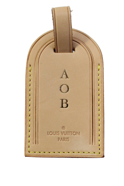 Louis Vuitton Unisex Brown Gold Tone Leather AOB Initial Luggage Handbag Tag