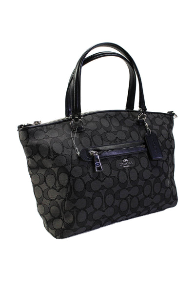 Coach Womens Double Handle Pocket Front Small Monogram Tote Handbag Gray Black