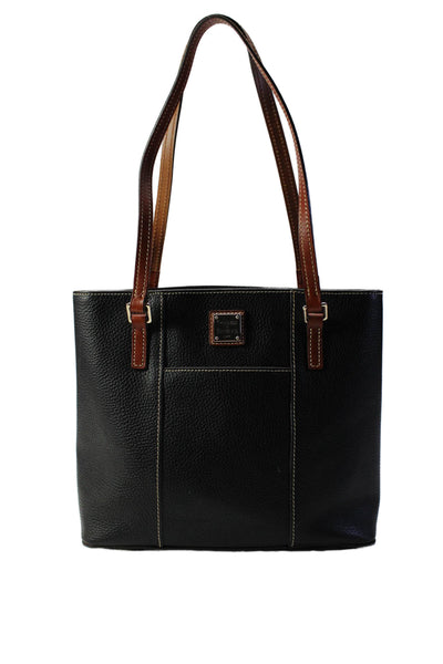 Dooney & Bourke Womens Double Handle Grain Leather Logo Tote Handbag Black