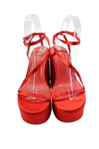 Zara Womens Strappy Open Toe Platform Ankle Strap Sandals Red Size 36 6