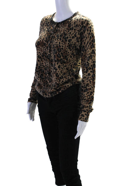 Sutton Cashmere Women's Long Sleeves Embellish Animal Print Cardigan Size M