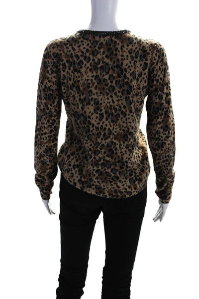 Sutton Cashmere Women's Long Sleeves Embellish Animal Print Cardigan Size M