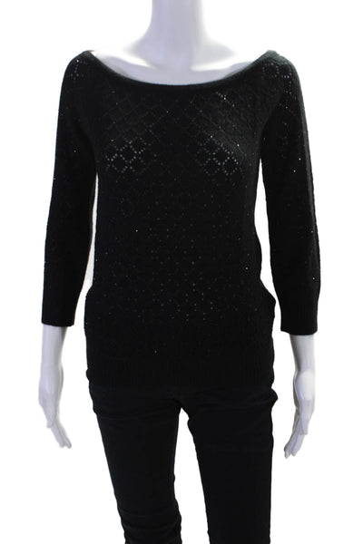 Michael Kors Women's Round Neck Long Sleeves Rhinestone Sweater Black Size M