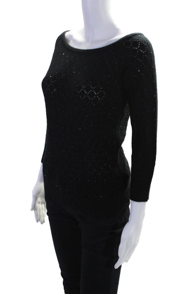 Michael Kors Women's Round Neck Long Sleeves Rhinestone Sweater Black Size M