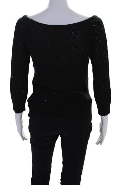 Michael Kors Women's Round Neck Long Sleeves Rhinestone Sweater Black Size M