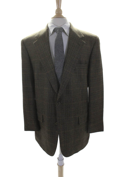 Brooks Brothers Mens Brown Glen Plaid Two Button Long Sleeve Blazer Size 42R