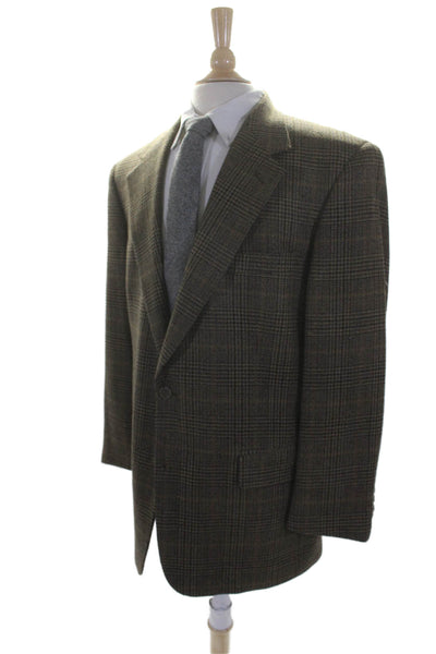 Brooks Brothers Mens Brown Glen Plaid Two Button Long Sleeve Blazer Size 42R