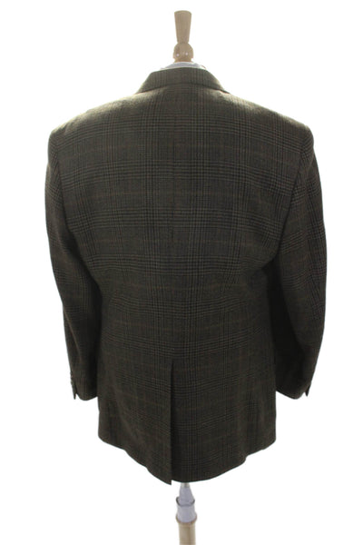 Brooks Brothers Mens Brown Glen Plaid Two Button Long Sleeve Blazer Size 42R