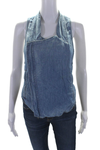 Helmut Helmut Lang Womens Zip Front Sleeveless Jean Top Blue Small