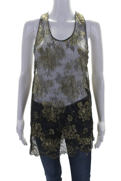 Katayone Adeli Womens Sleeveless Scoop Neck Tank Top Net Black Size XS