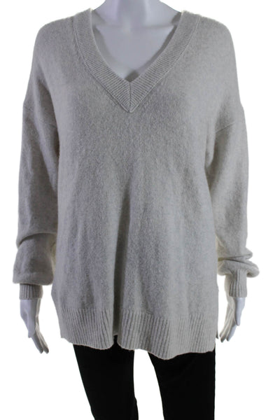 Madewell Womens Long Sleeve V Neck Ribbed Trim Sweater Light Gray Size M