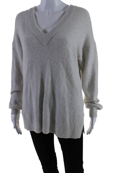 Madewell Womens Long Sleeve V Neck Ribbed Trim Sweater Light Gray Size M