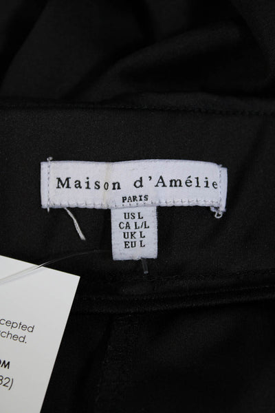 Maison d'Amelie Women's Satin Drawstring Waist Straight Leg Pants Black Size L