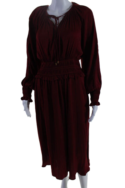 Elie Tahari Womens V Neck Long Sleeve Smocked Maxi Dress Red Size M