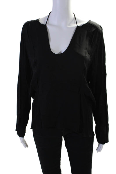 Marni Womens Black Tie Front Scoop Neck Long Sleeve Blouse Top Size 40