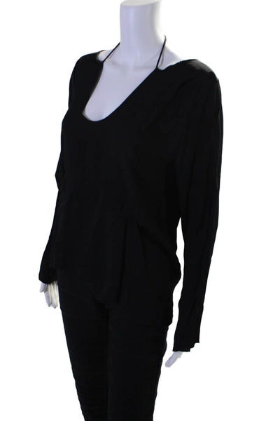 Marni Womens Black Tie Front Scoop Neck Long Sleeve Blouse Top Size 40