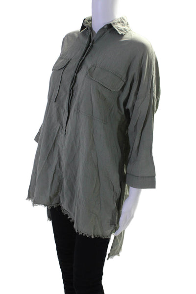 Faithfull The Brand Womens Green Collar Fringe Edge Button Down Shirt Size XS