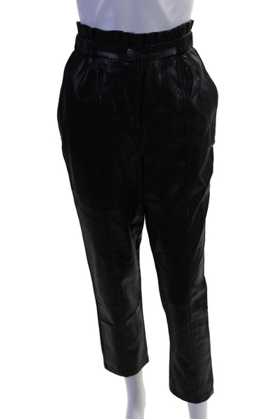 Saks Fifth Avenue Womens Zipper Fly High Rise Faux Leather Pants Black Small