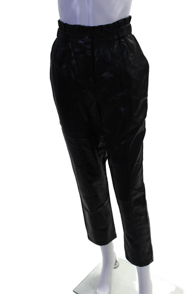 Saks Fifth Avenue Womens Zipper Fly High Rise Faux Leather Pants Black Small