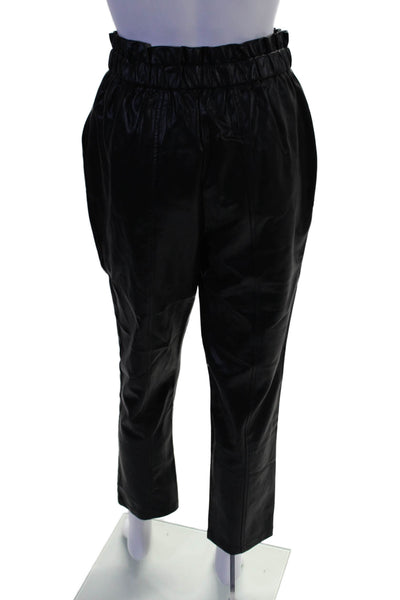 Saks Fifth Avenue Womens Zipper Fly High Rise Faux Leather Pants Black Small