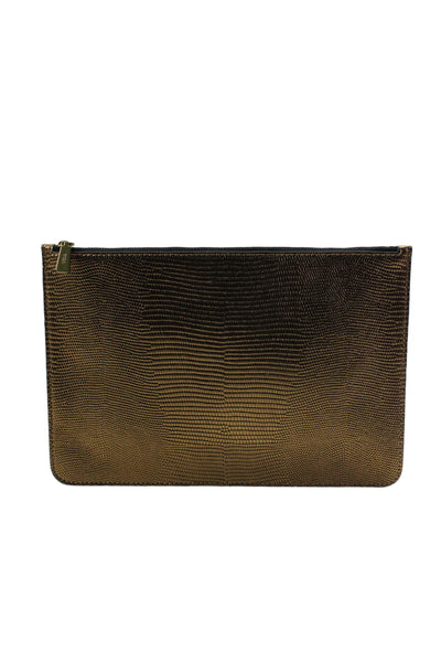 Polo Ralph Lauren Womens Metallic Cow Leather Zip Up Clutch Bag Gold