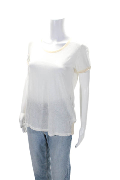 Quinn Womens Short Sleeve Scoop Neck Tee Shirt White Beige Cotton Size Small