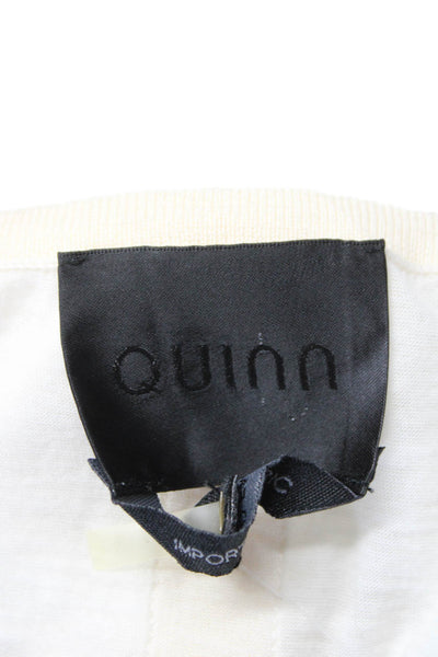 Quinn Womens Short Sleeve Scoop Neck Tee Shirt White Beige Cotton Size Small