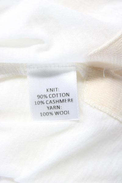 Quinn Womens Short Sleeve Scoop Neck Tee Shirt White Beige Cotton Size Small