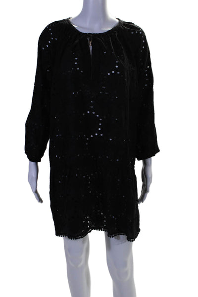 Melissa Odabash Womesn Cotton Embroidered V-Neck Long Sleeve Dress Black Size XS