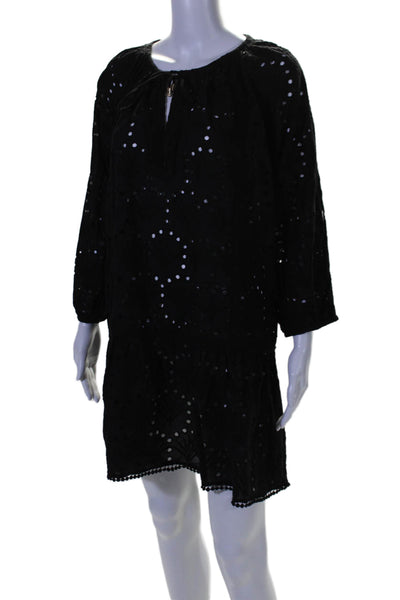 Melissa Odabash Womesn Cotton Embroidered V-Neck Long Sleeve Dress Black Size XS