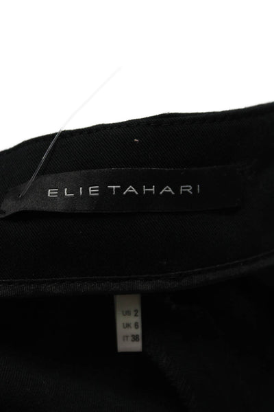 Elie Tahari Womens Cotton Flat Front Ankle Slit Straight Leg Pants Black Size 2