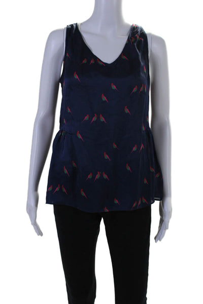 Marc By Marc Jacobs Womens Silk Scoop Neck Bird Print Blouse Navy Size S