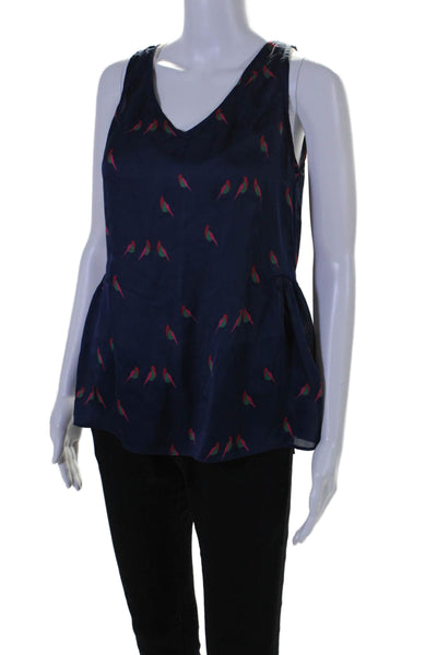 Marc By Marc Jacobs Womens Silk Scoop Neck Bird Print Blouse Navy Size S