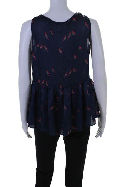 Marc By Marc Jacobs Womens Silk Scoop Neck Bird Print Blouse Navy Size S