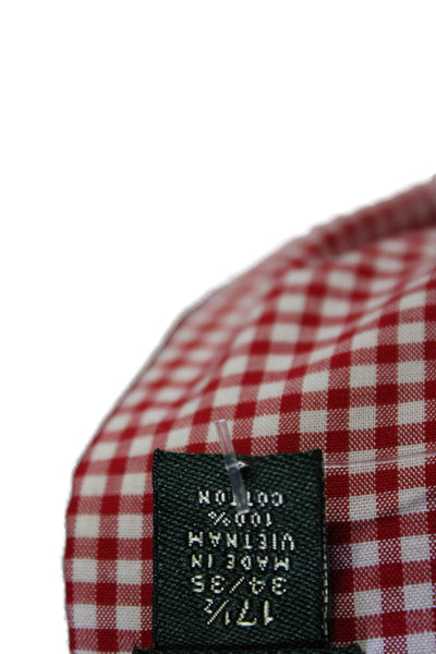 Lauren Ralph Lauren Mens Red Gingham Classic Fit Non Iron Dress Shirt Size 17.5