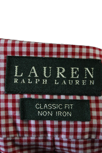 Lauren Ralph Lauren Mens Red Gingham Classic Fit Non Iron Dress Shirt Size 17.5