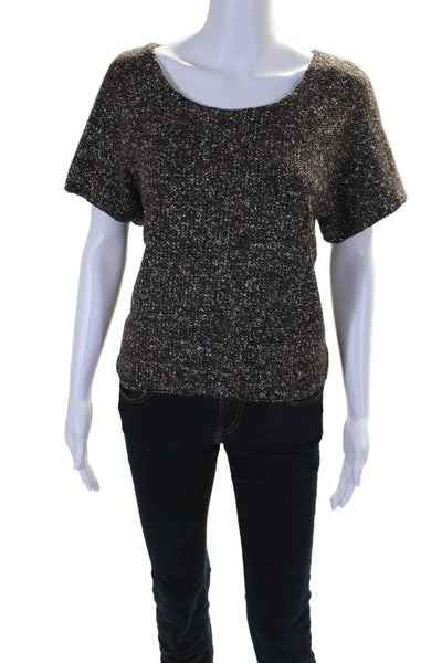 Tibi Womens Short Sleeve Scoop Neck Boxy Knit Top Shirt Brown Size Medium