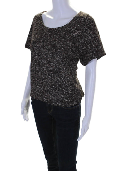 Tibi Womens Short Sleeve Scoop Neck Boxy Knit Top Shirt Brown Size Medium