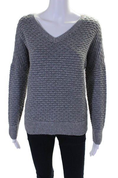 Vince Womens Wool Blend Knit Textured V-Neck Pullover Sweater Top Gray Size S